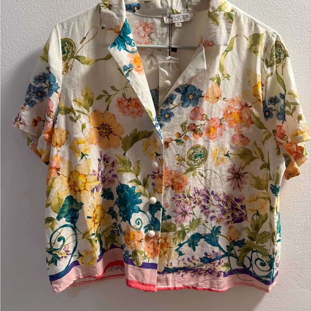 Rachel Zoe Multi-Color Floral Short-Sleeve Button Down Shirt